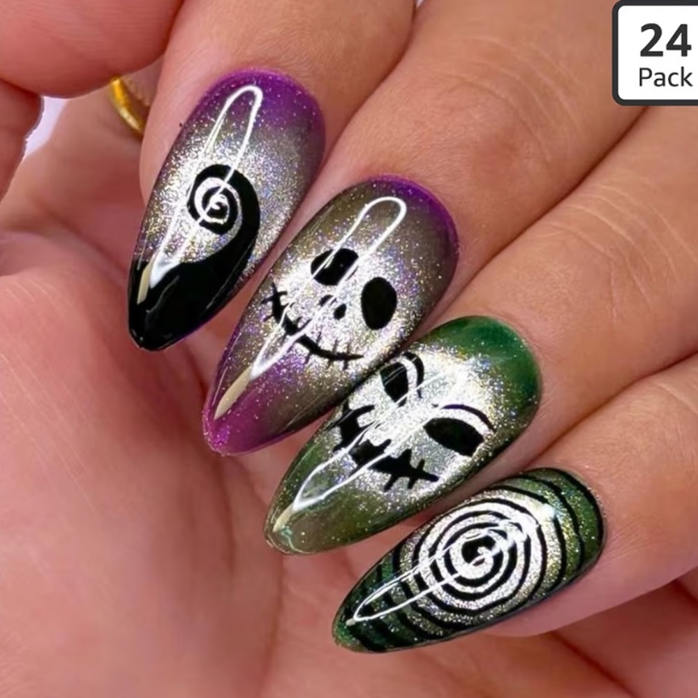 Nightmare Before Christmas Halloween Press on Nails Almond Glue on Nails 24PCS